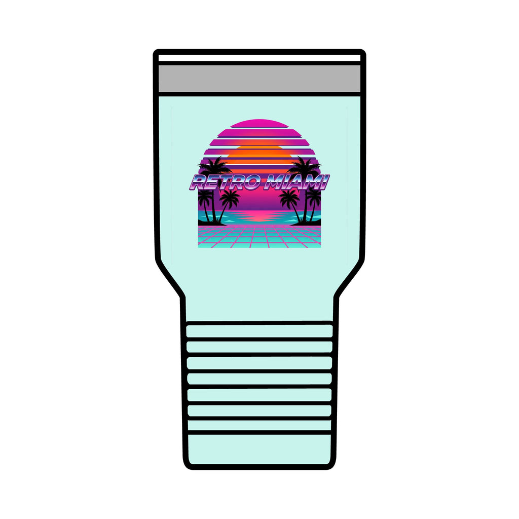 Retro Miami Sunset 30oz Tumbler — 80s Synthwave Insulated Travel Mug