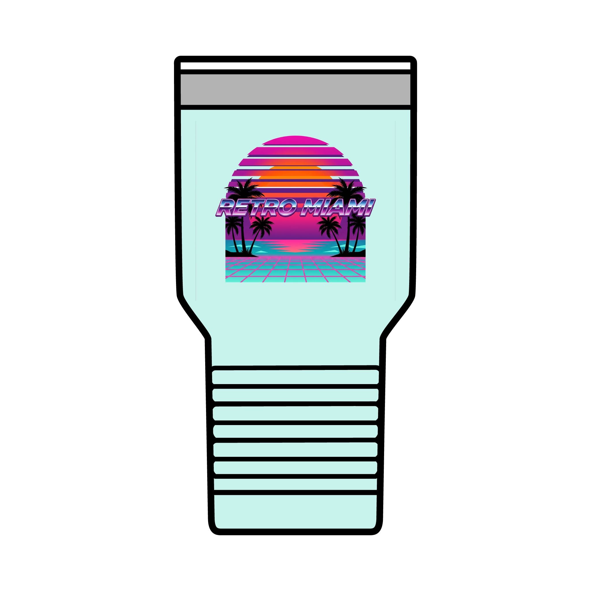 Retro Miami Sunset 30oz Tumbler — 80s Synthwave Insulated Travel Mug