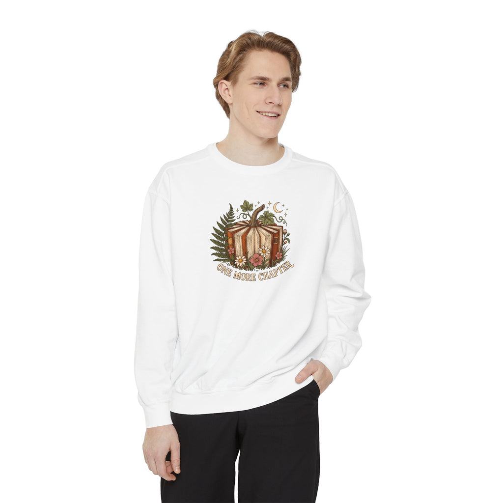 Book Lover Crewneck Sweatshirt | One More Chapter Autumn Reading Art | Comfort Colors Garment Dyed