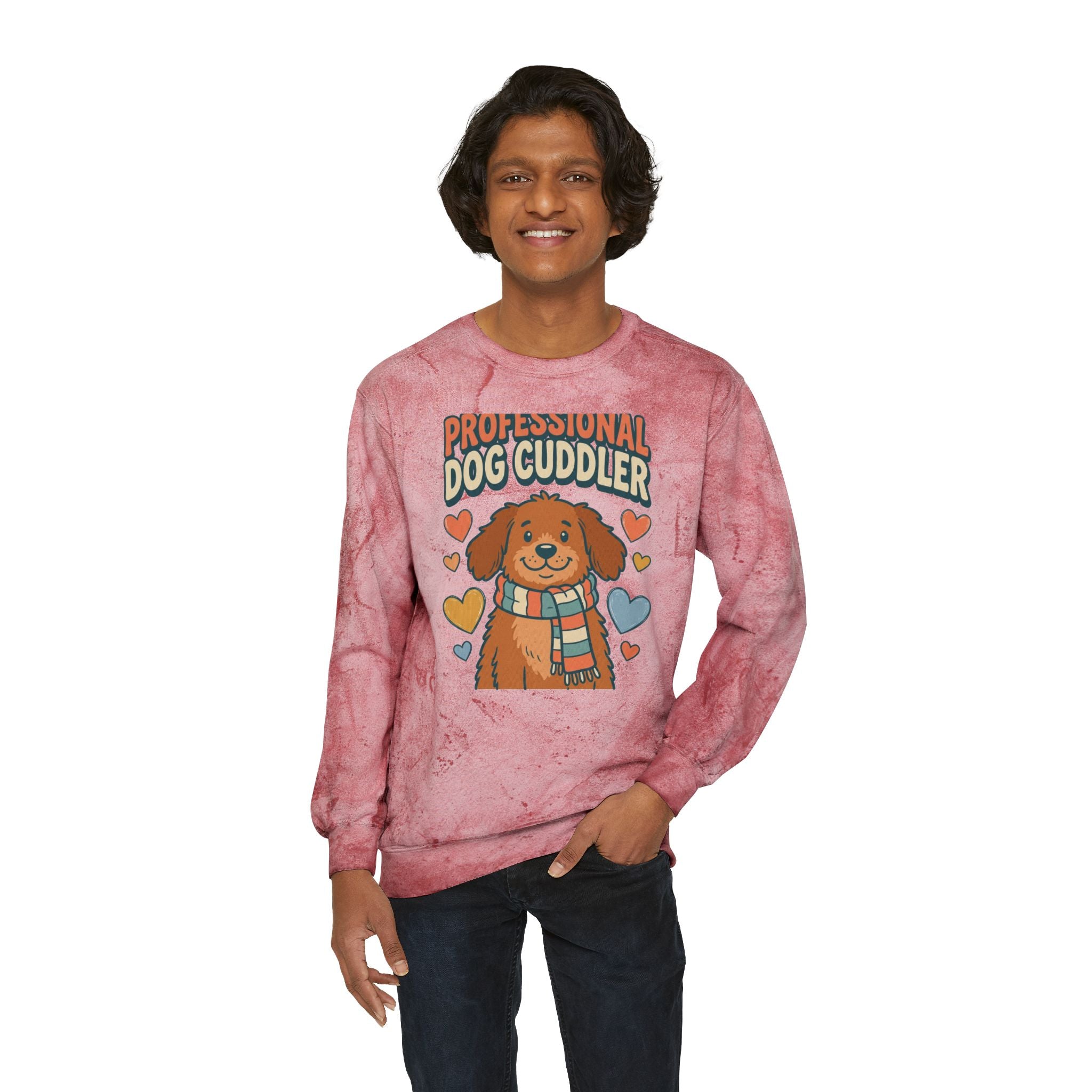 Professional Dog Cuddler crewneck sweatshirt, retro dog mom golden retriever design, alternate product view