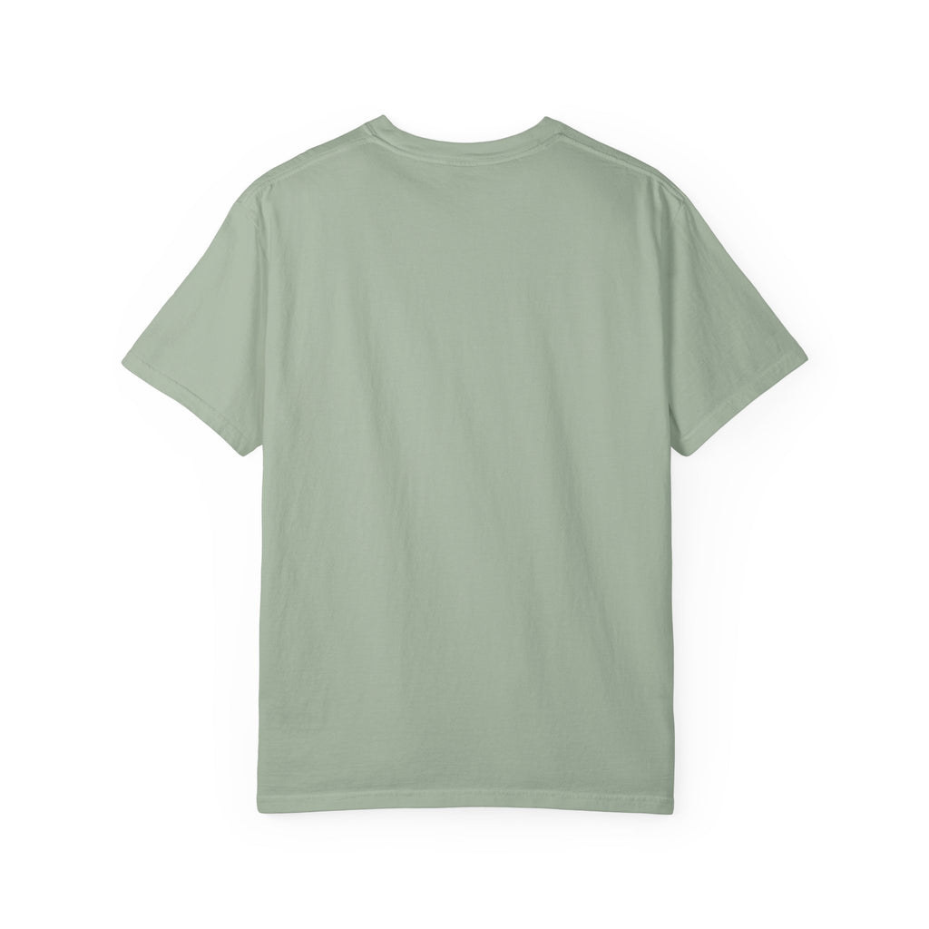 Barbells And Bar Tabs distressed collegiate design with a barbell and a cocktail glass on a garment dyed Comfort Colors tee
