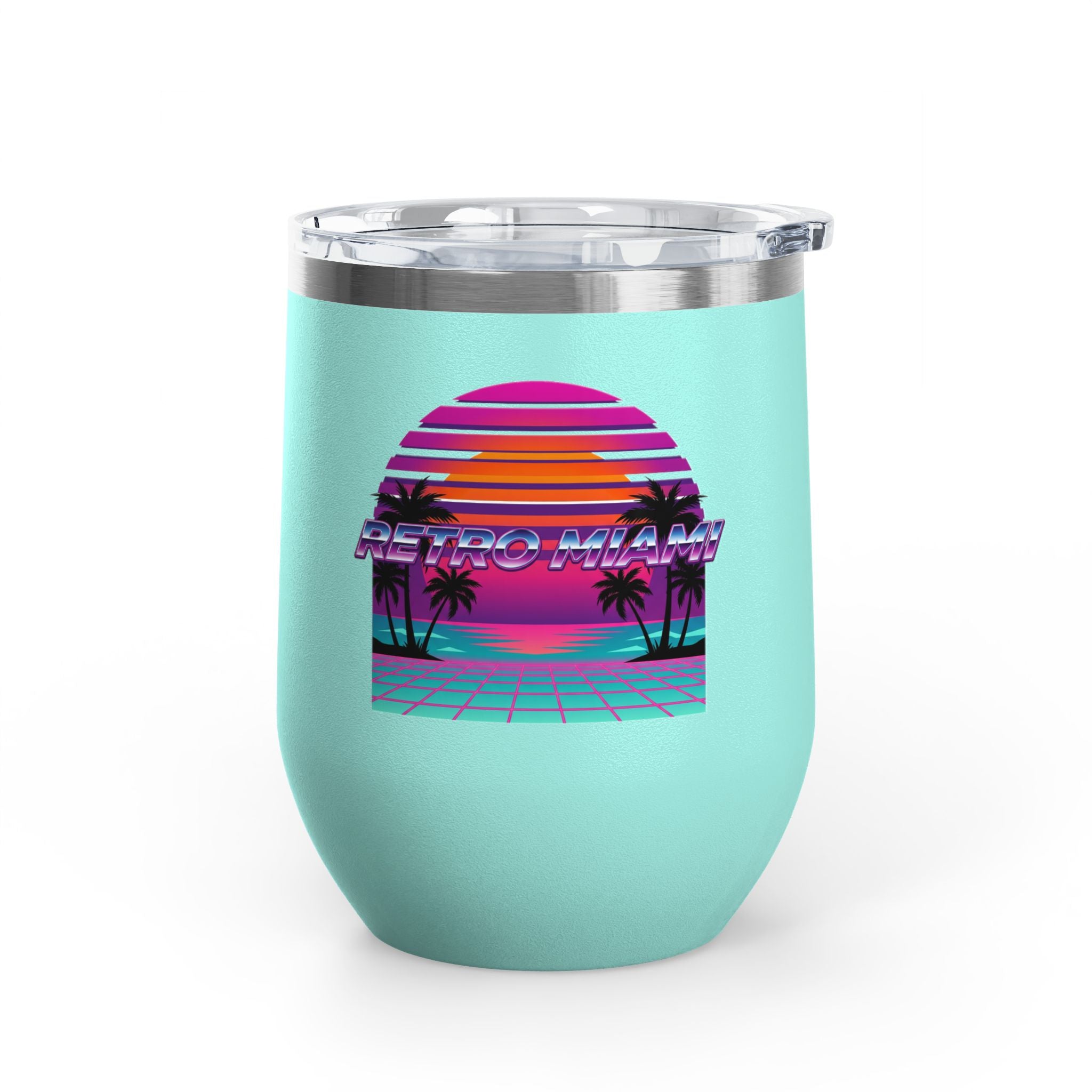 Retro Miami Sunset 12oz Wine Tumbler — 80s Synthwave