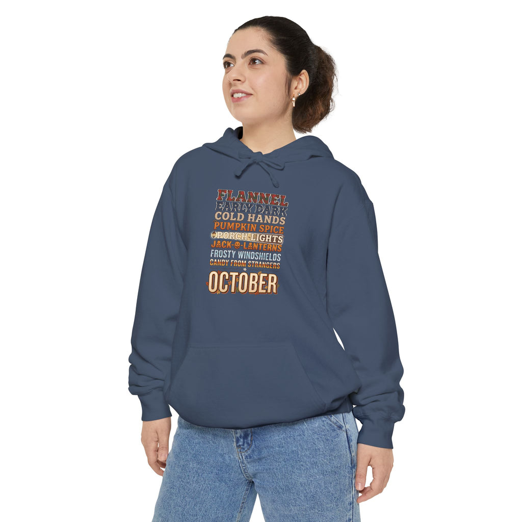 October Hoodie | Flannel Early Dark Cold Hands Fall List | Comfort Colors Garment Dyed