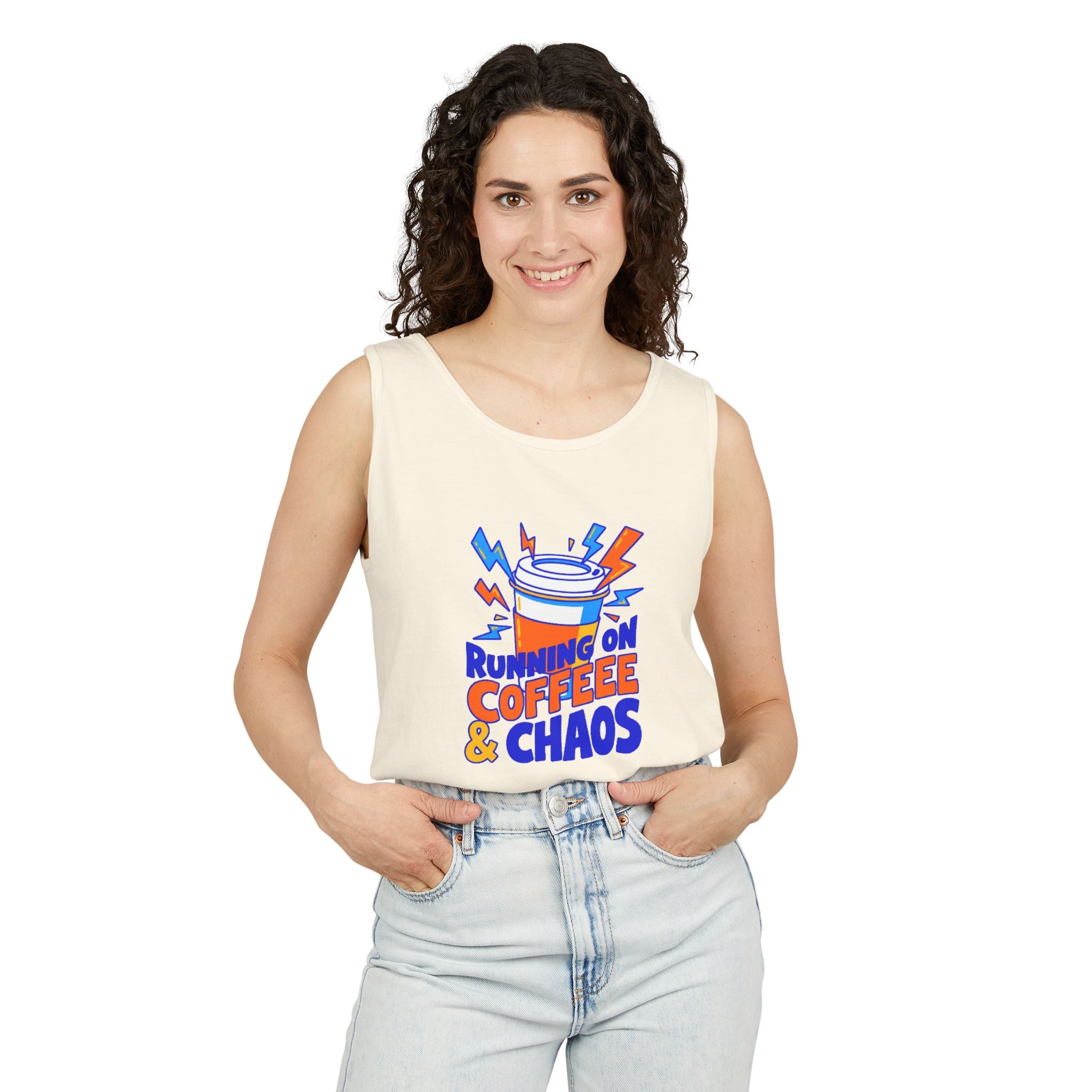 Running on Coffee & Chaos Tank Top | Comfort Colors Garment-Dyed