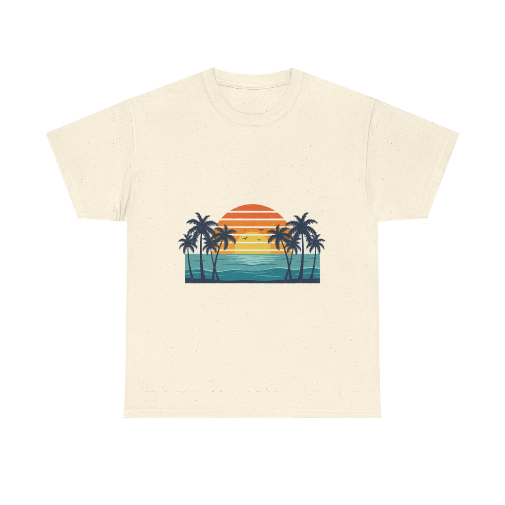 Retro Beach Sunset Tee | Vintage Palms & Ocean Summer Shirt