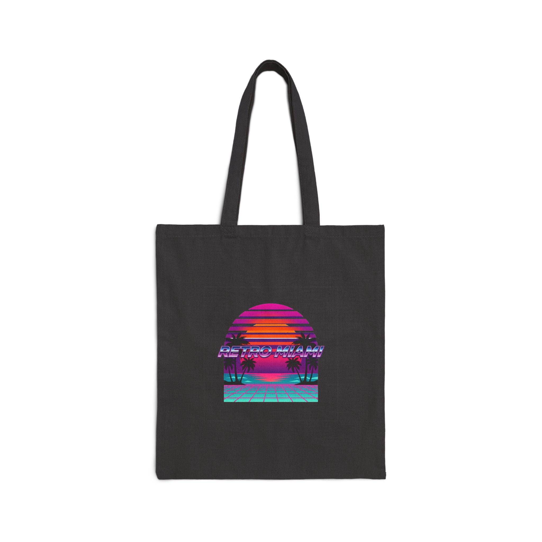 Retro Miami Sunset Canvas Tote Bag | 80s Synthwave Beach Tote