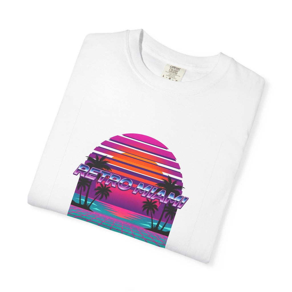 Retro Miami Synthwave Tee Bay — 80s Neon Palm Trees Summer Shirt