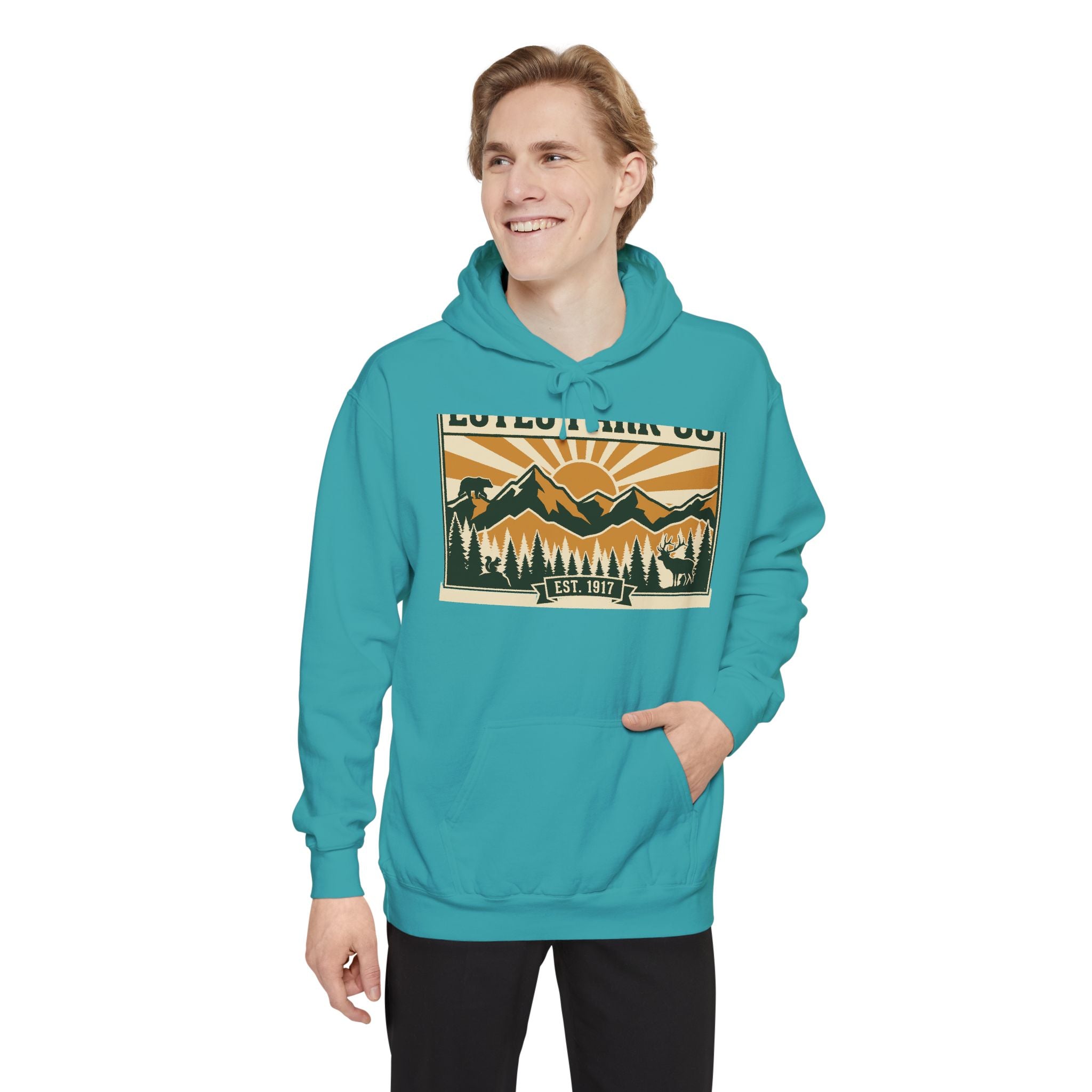 Estes Park CO Hidden Wildlife Hoodie | Forest Green EST. 1917