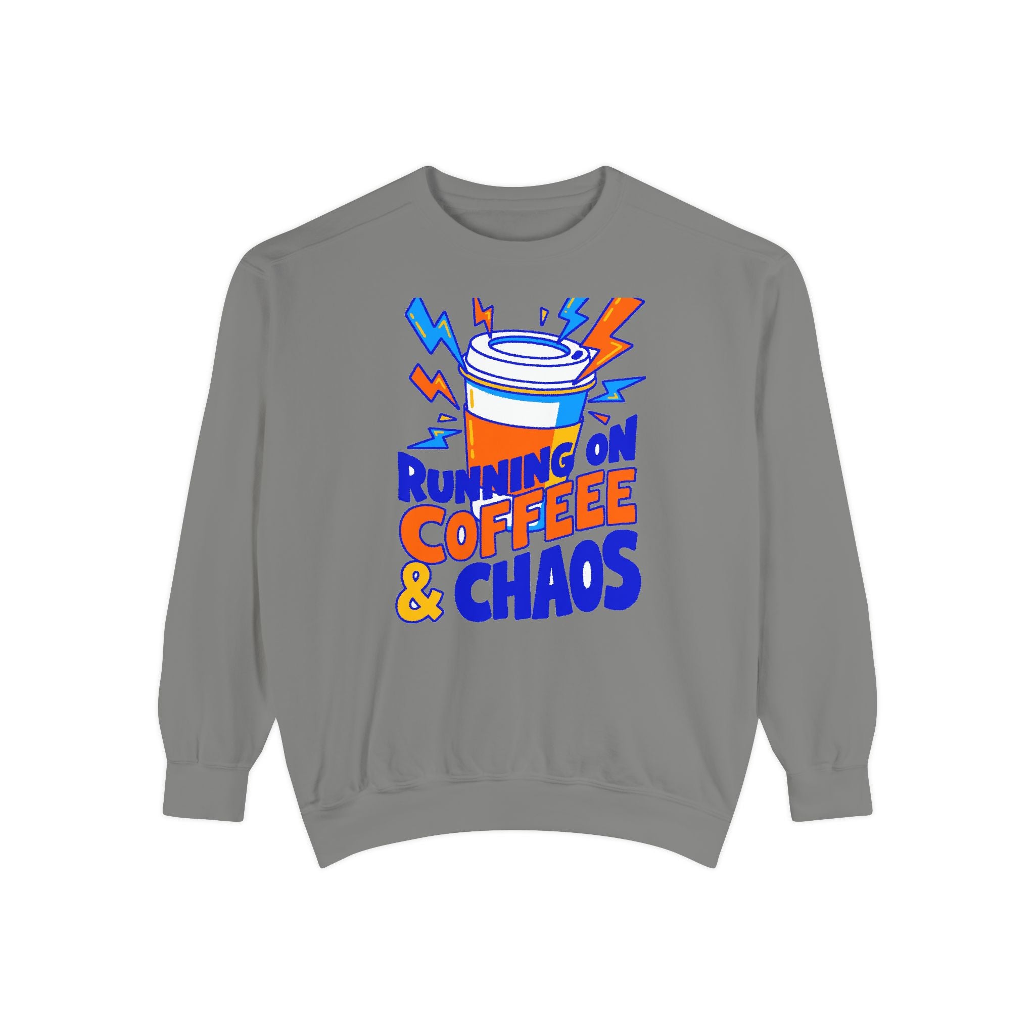 Funny Coffee Sweatshirt | Running on Coffee & Chaos