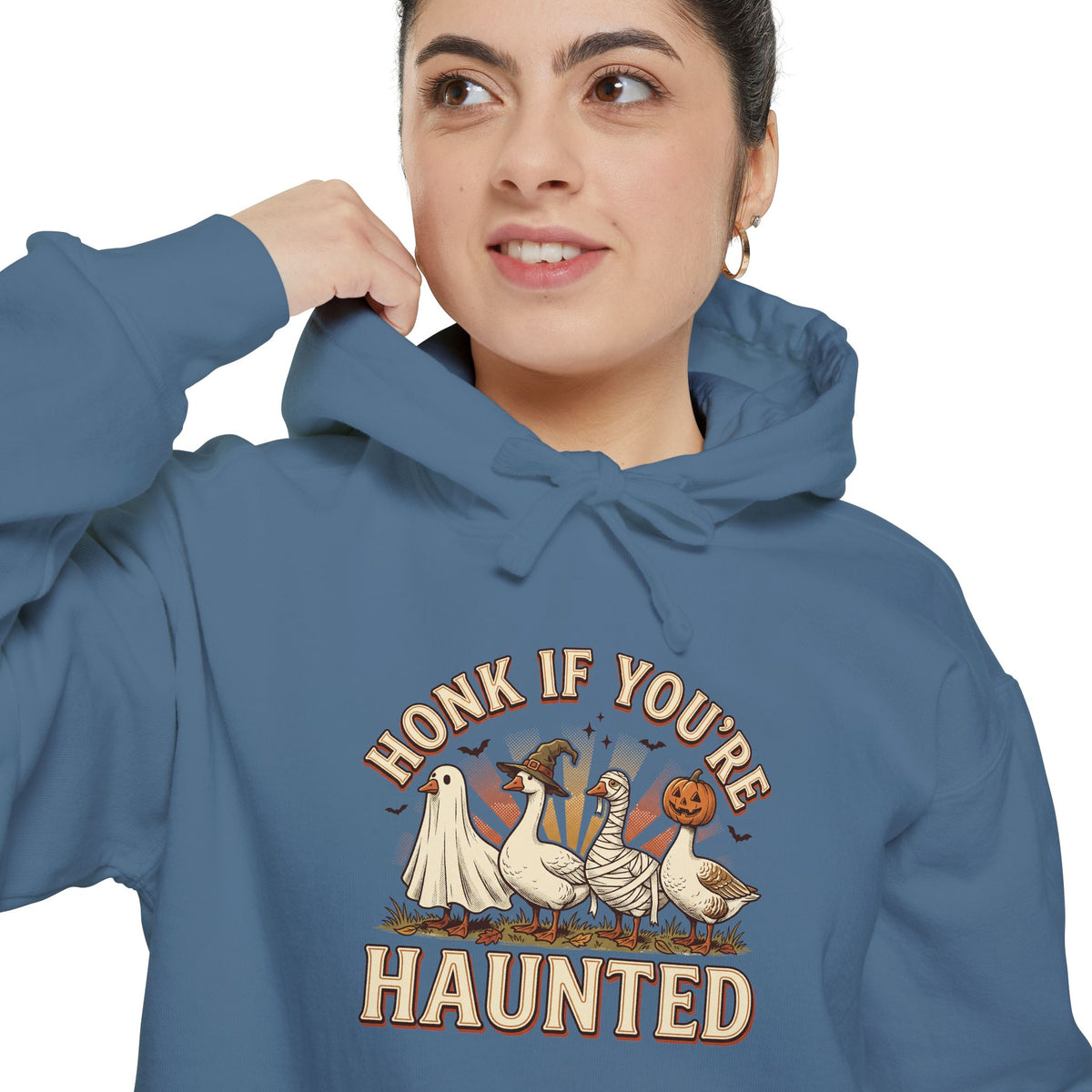 Funny Halloween Hoodie | Honk If You're Haunted Goose Art | Comfort Colors Garment Dyed