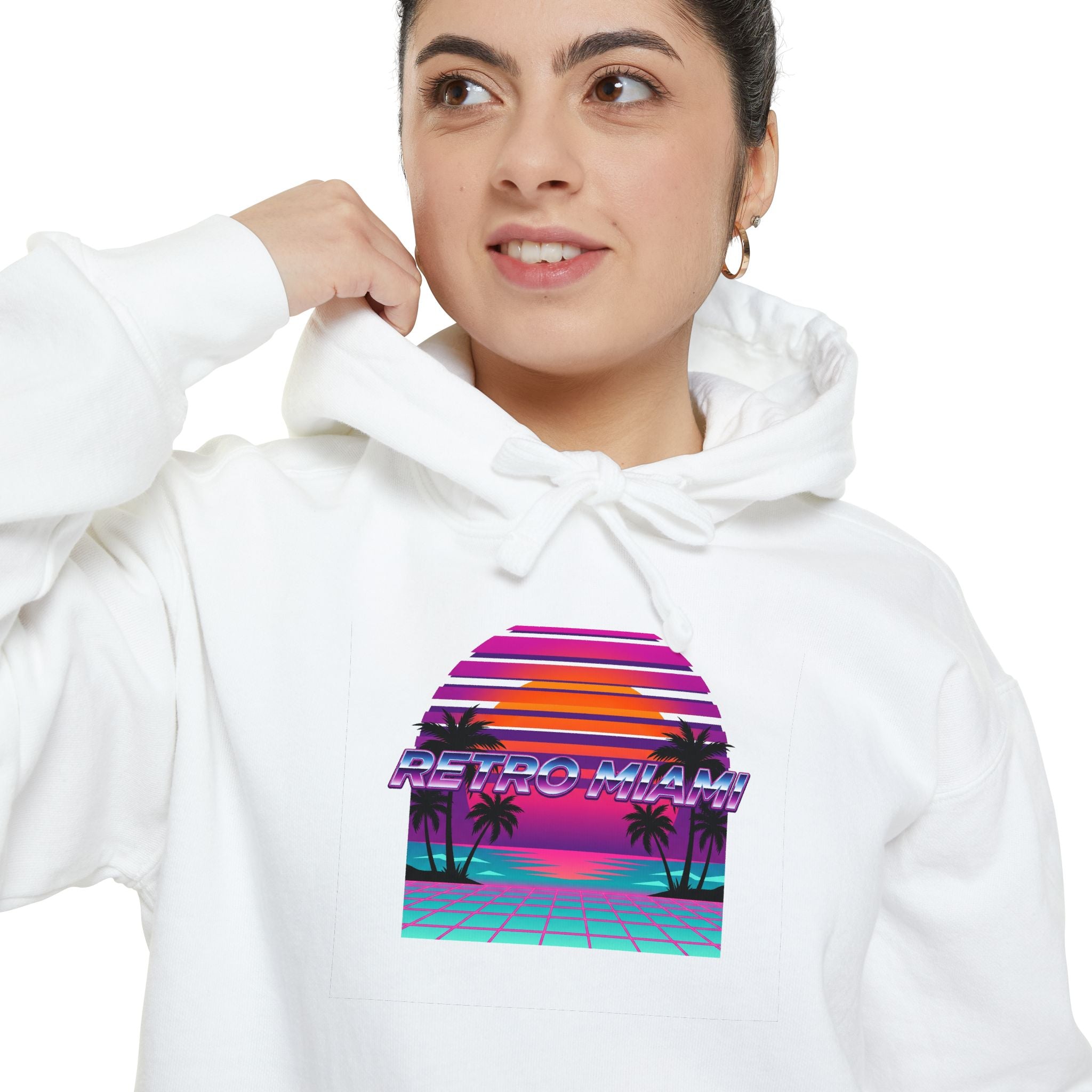 Retro Miami Sunset Hoodie — 80s Synthwave Comfort Colors Garment-Dyed