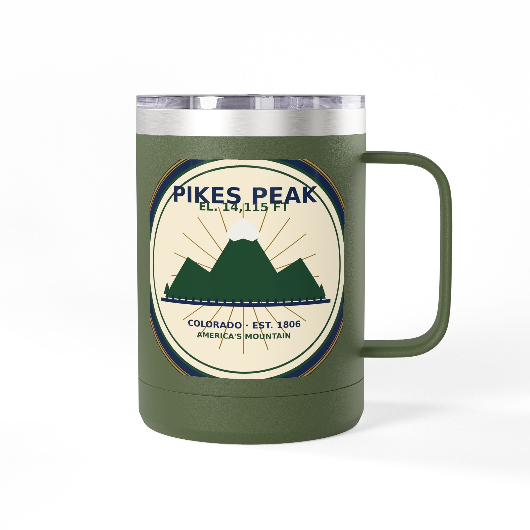 Pikes Peak Travel Mug | Vintage Colorado Mountain Badge 15oz