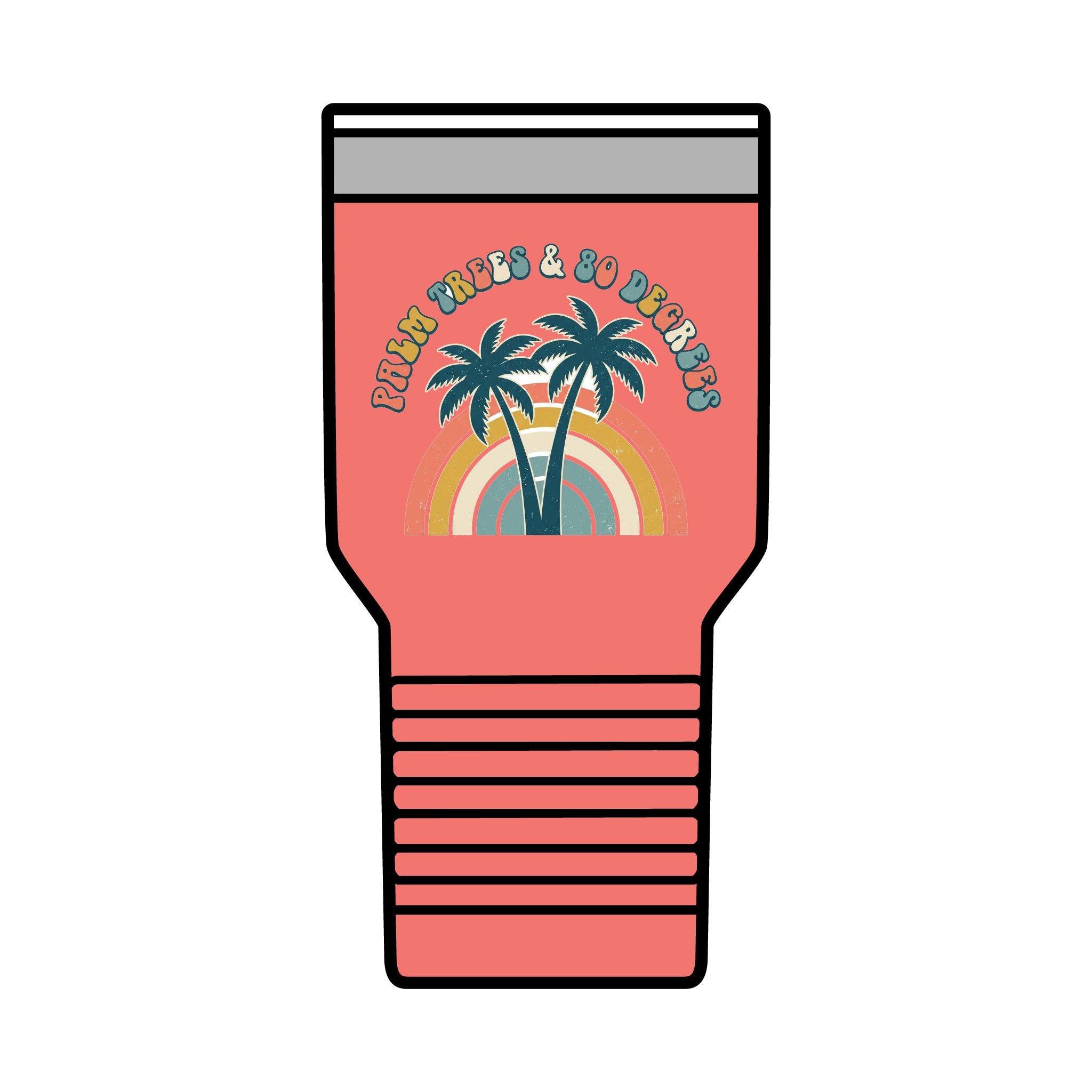 Palm Trees & 80 Degrees 30oz Tumbler | Retro Rainbow Beach Drinkware