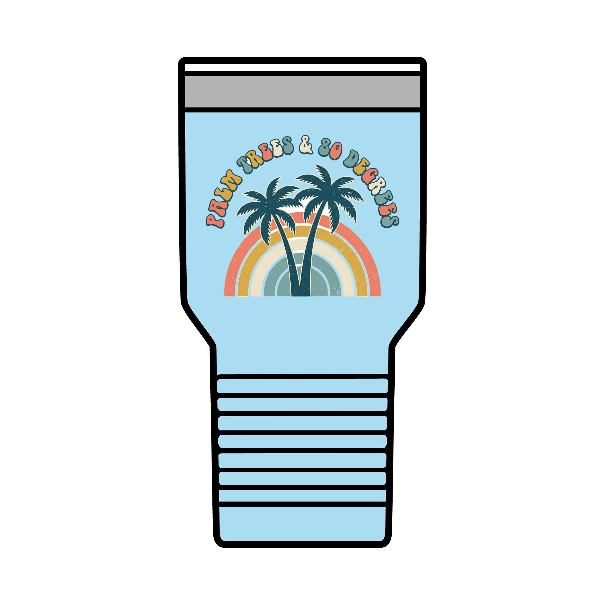 Palm Trees & 80 Degrees 30oz Tumbler | Retro Rainbow Beach Drinkware