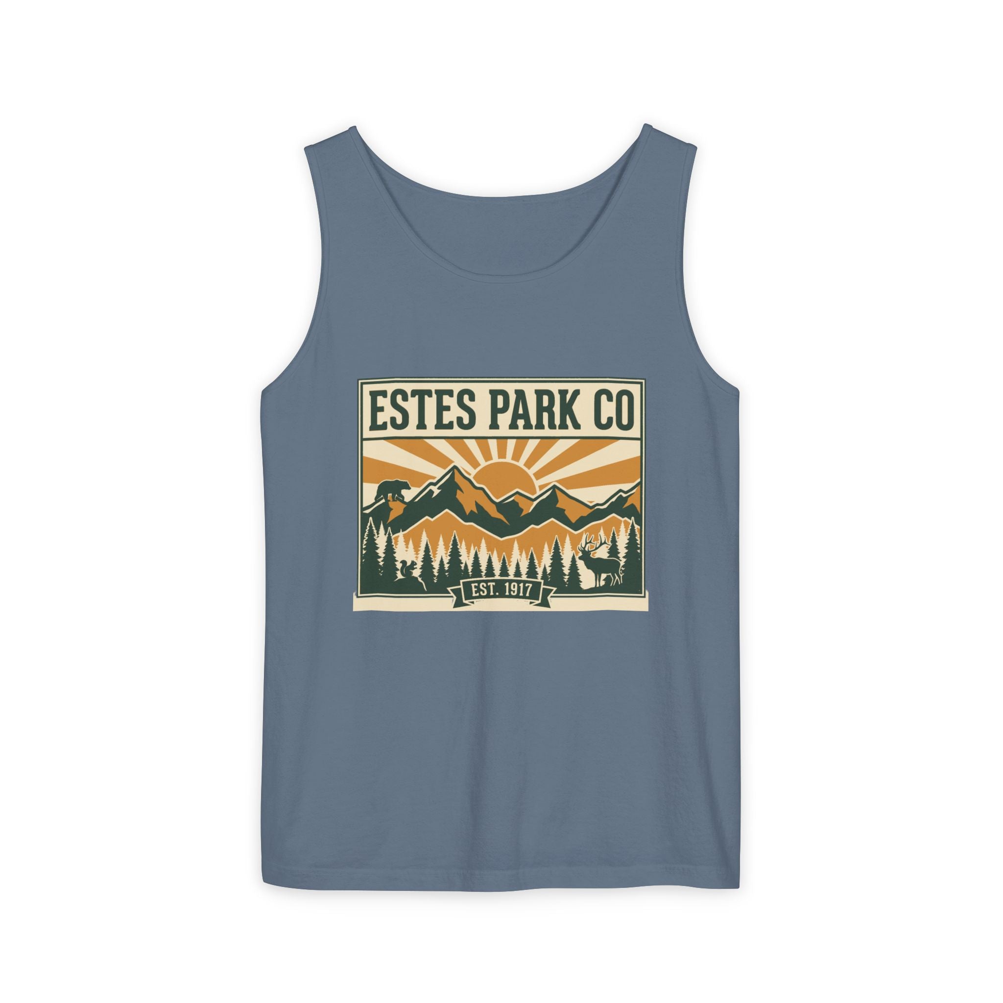 Estes Park CO Hidden Wildlife Tank Top | Forest Green EST. 1917 | Comfort Colors