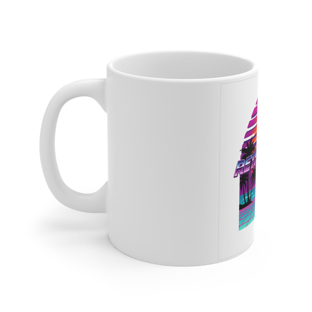 Retro Miami Sunset Mug — 80s Synthwave Ceramic Coffee Mug 11oz