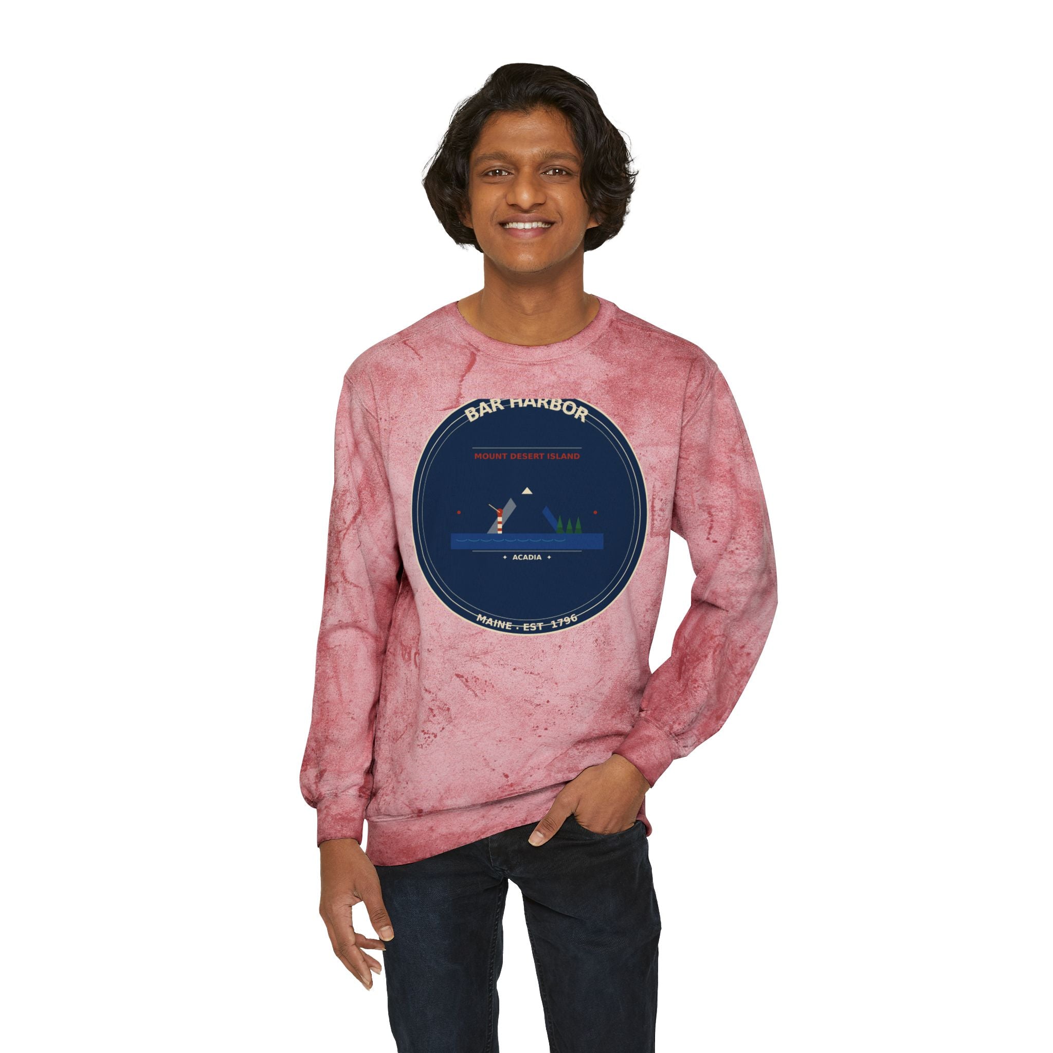 Bar Harbor Maine Crewneck Sweatshirt | Acadia Vintage Badge Sweatshirt