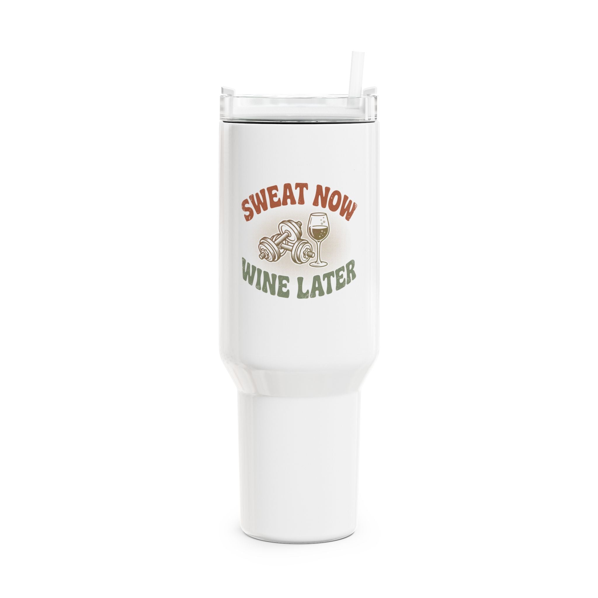 Sweat Now Wine Later 40oz Tumbler — Big Insulated Cup with Handle | Funny Gym &amp; Wine Gift