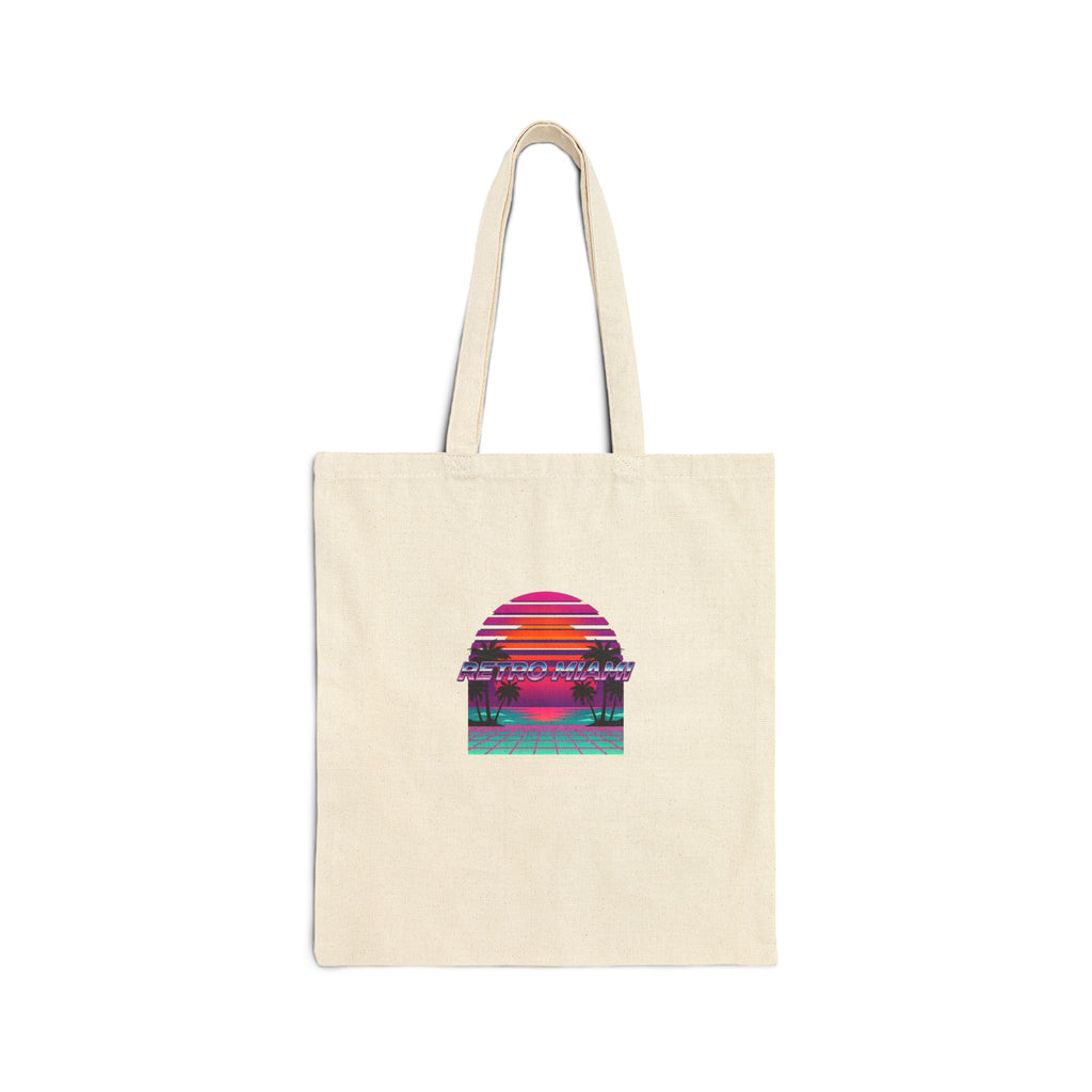 Retro Miami Sunset Canvas Tote Bag | 80s Synthwave Beach Tote