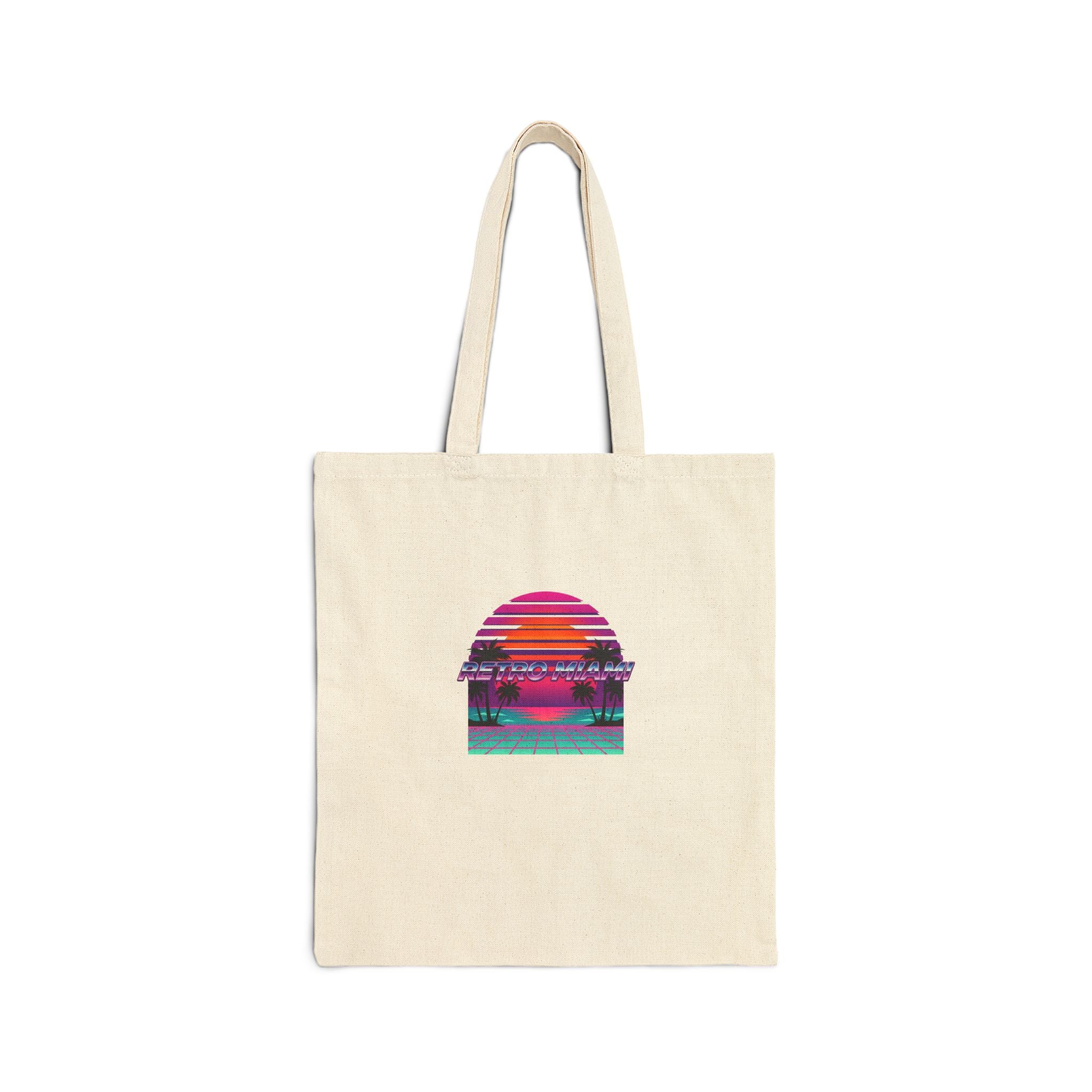Retro Miami Sunset Canvas Tote Bag | 80s Synthwave Beach Tote
