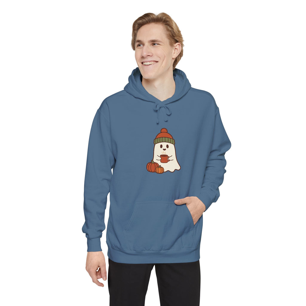 Retro Ghost Hoodie | Ghost in a Knitted Beanie Cocoa Art | Comfort Colors Garment Dyed