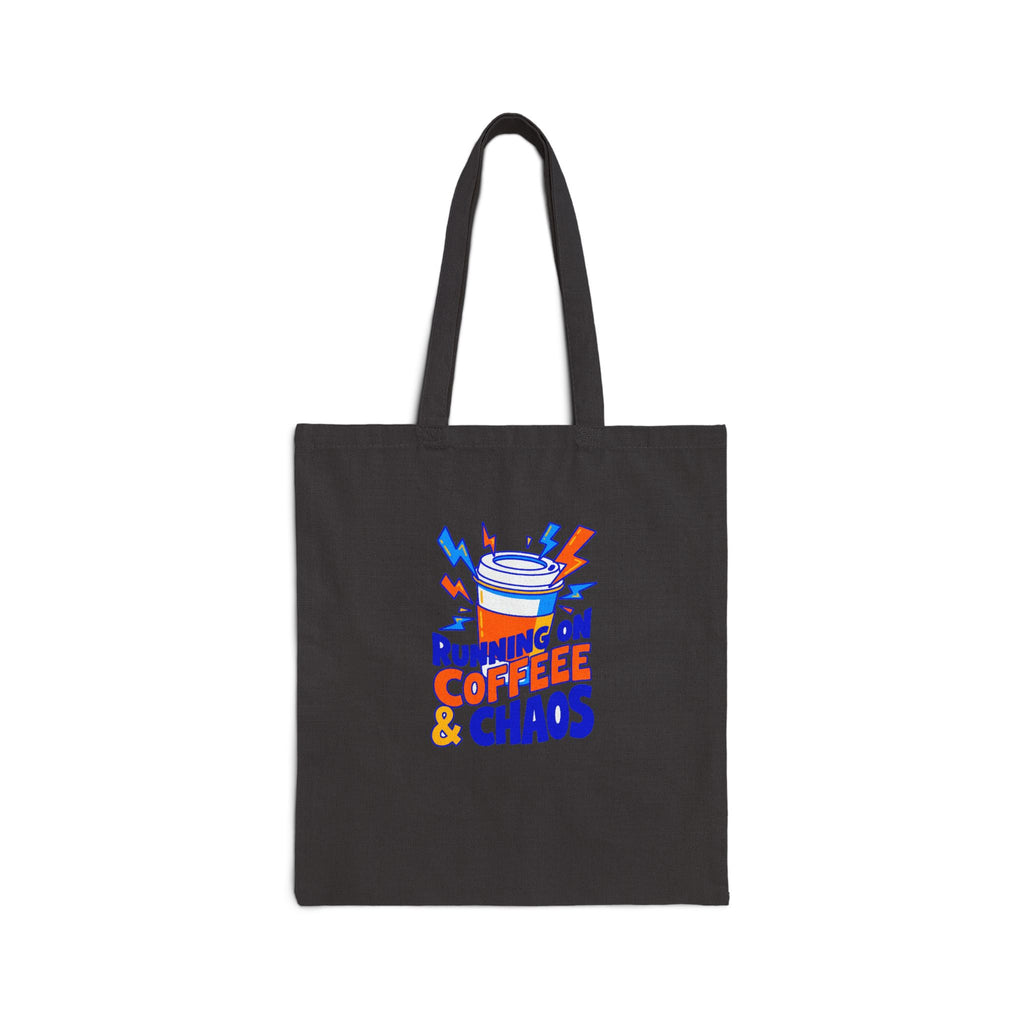 Running on Coffee & Chaos Canvas Tote Bag | Funny Coffee Lover Tote