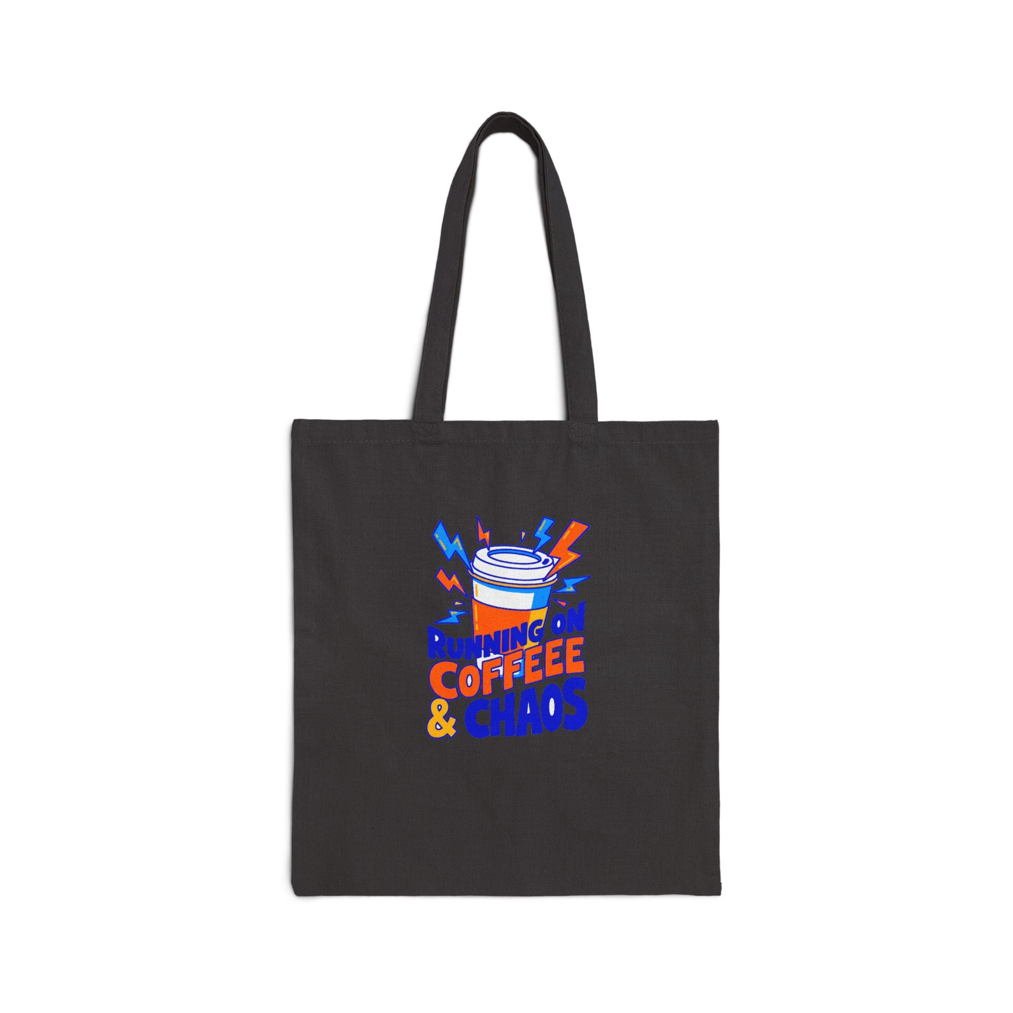 Running on Coffee & Chaos Canvas Tote Bag | Funny Coffee Lover Tote