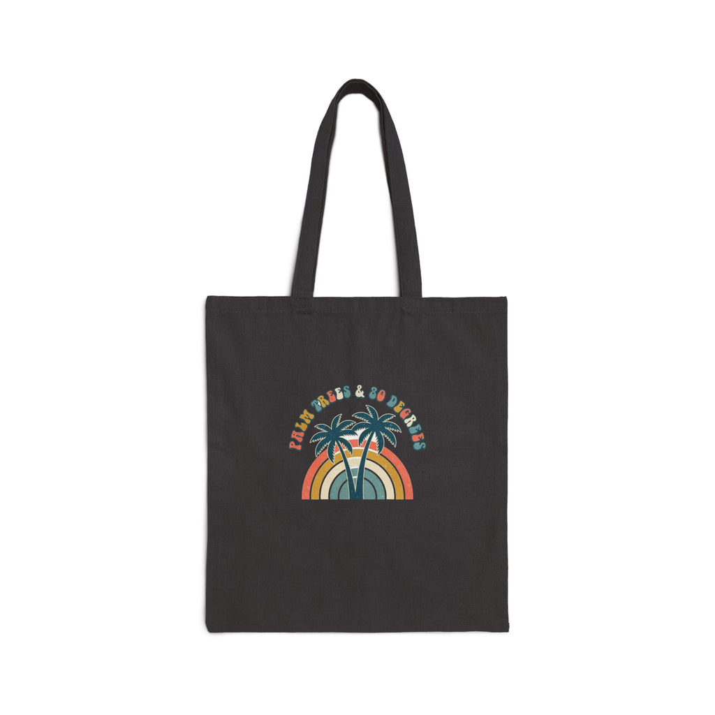 Palm Trees & 80 Degrees Canvas Tote Bag | Retro Rainbow Beach Tote