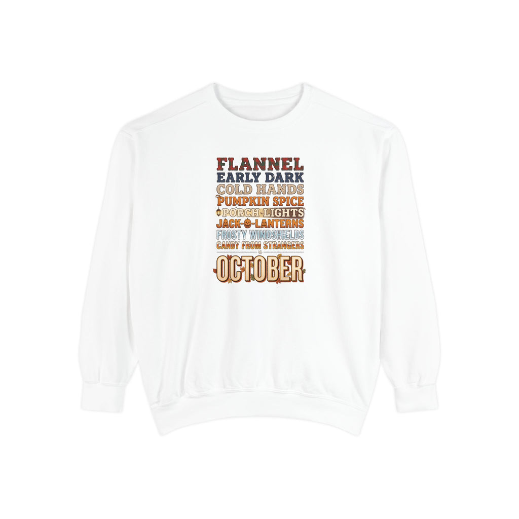 October Crewneck Sweatshirt | Flannel Early Dark Cold Hands Fall List | Comfort Colors Garment Dyed