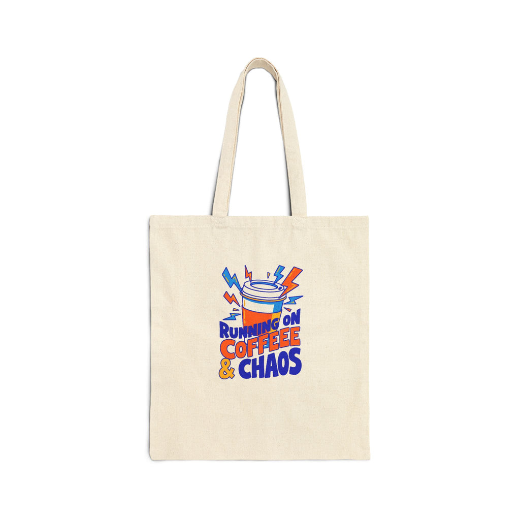 Running on Coffee & Chaos Canvas Tote Bag | Funny Coffee Lover Tote