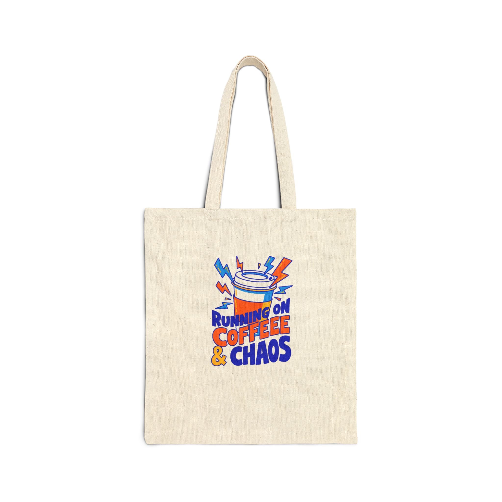 Running on Coffee & Chaos Canvas Tote Bag | Funny Coffee Lover Tote
