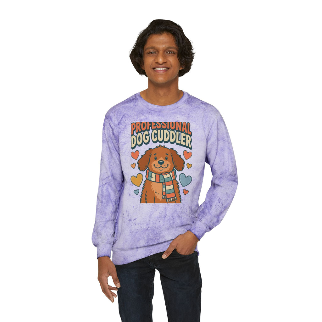 Professional Dog Cuddler crewneck sweatshirt, retro dog mom golden retriever design, alternate product view