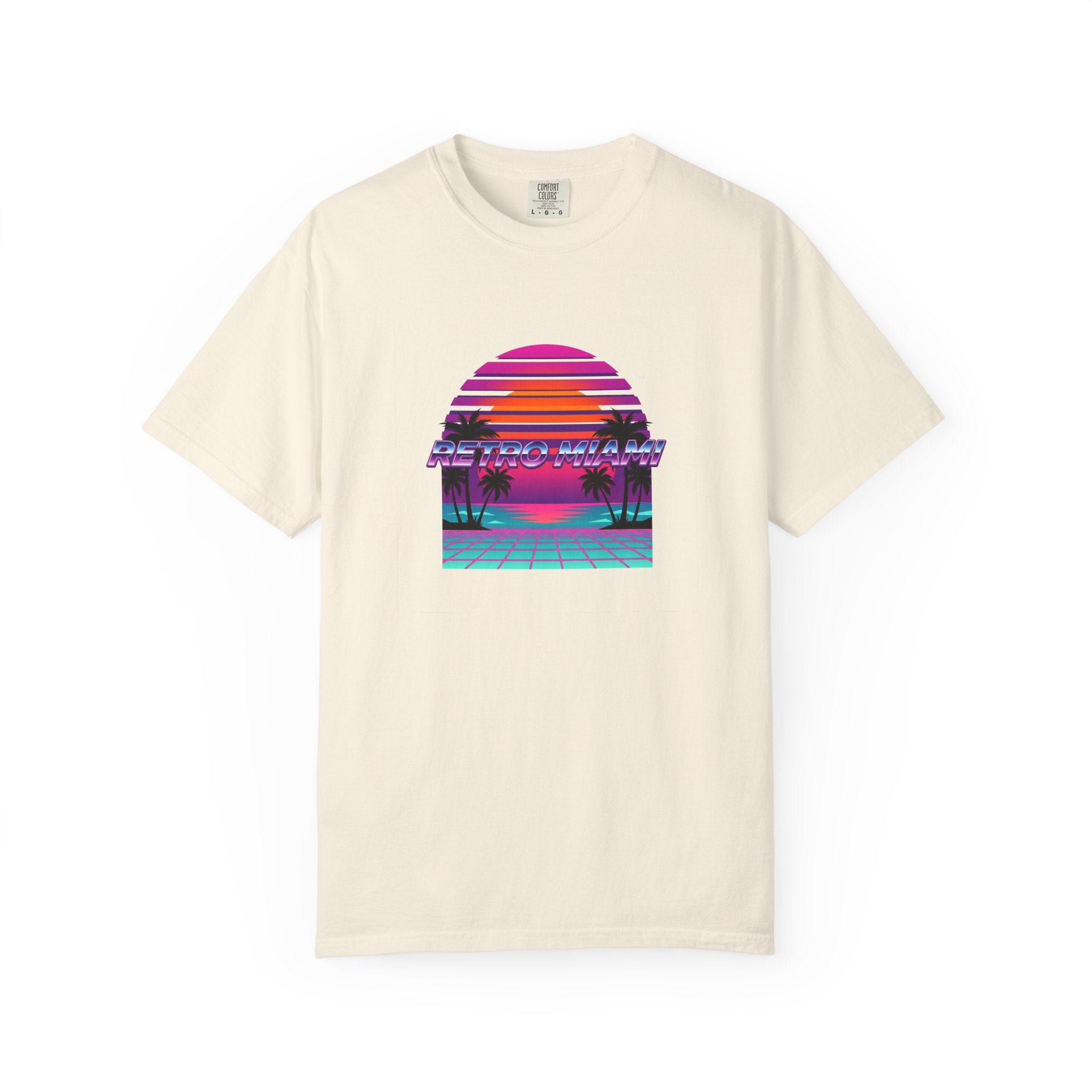Retro Miami Synthwave Tee White — Garment-Dyed Cotton Summer Shirt