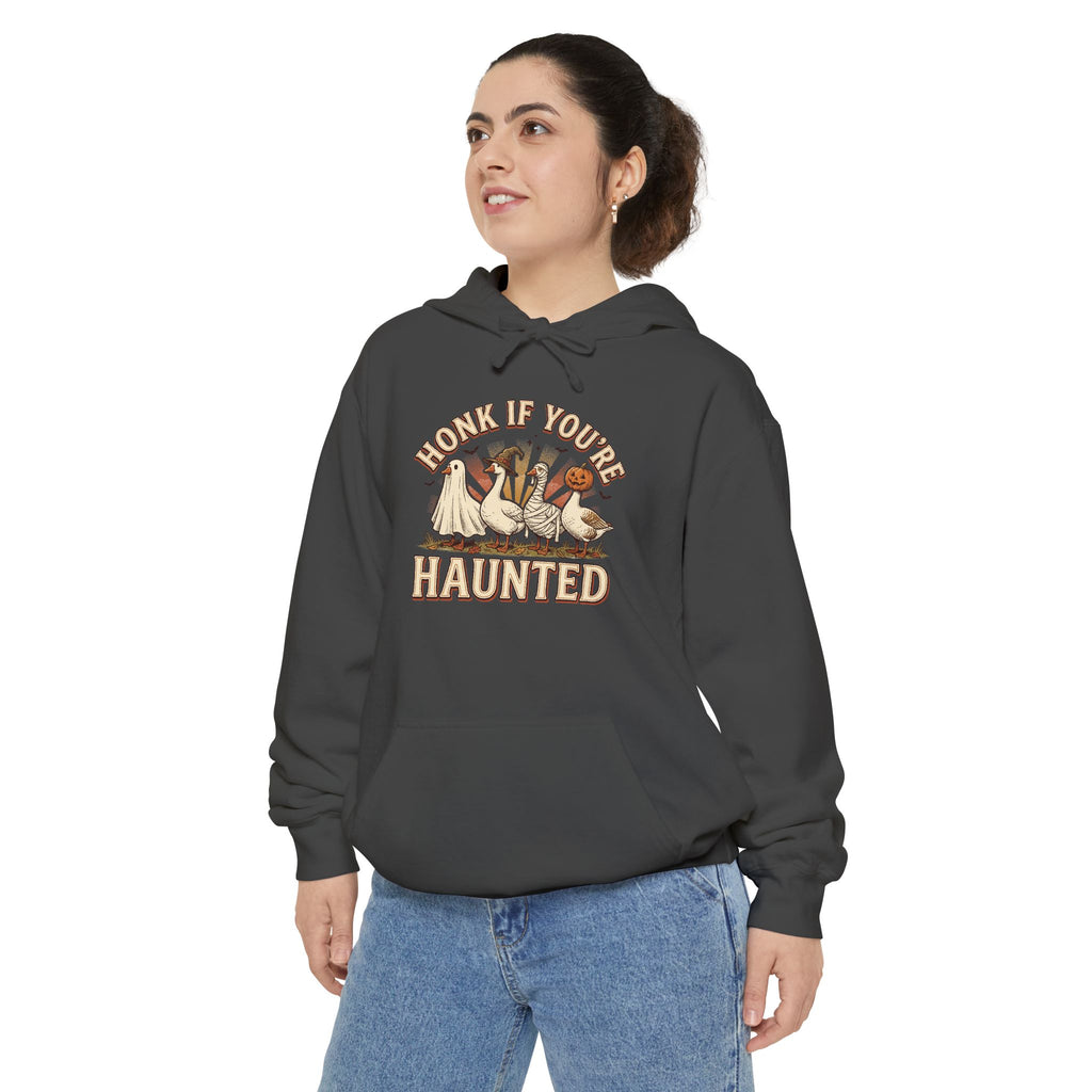 Funny Halloween Hoodie | Honk If You're Haunted Goose Art | Comfort Colors Garment Dyed