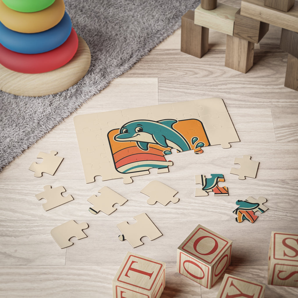 Dolphin Kids Puzzle 30 Piece Retro Sunset Beach Puzzle
