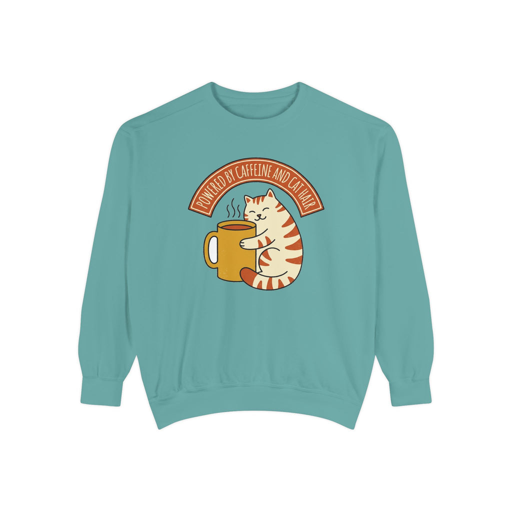 Cat Coffee Sweatshirt | Powered by Caffeine | funny cat coffee sweatshirt — Blue Jean