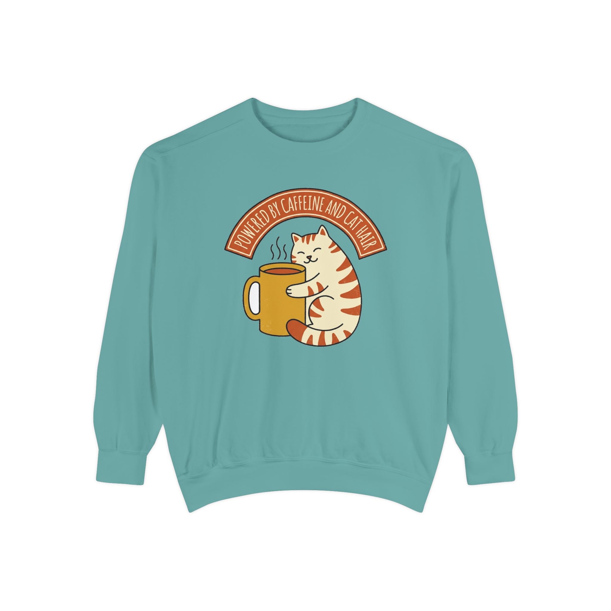 Cat Coffee Sweatshirt | Powered by Caffeine | funny cat coffee sweatshirt — Blue Jean