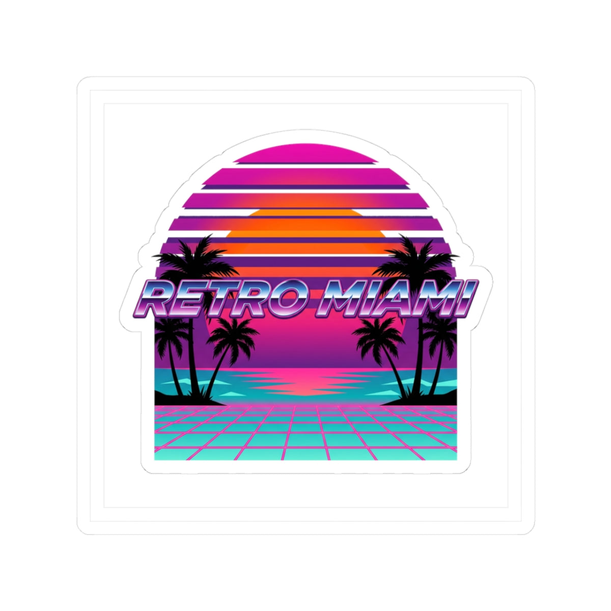 Retro Miami Sunset Sticker — 80s Synthwave Kiss-Cut Vinyl