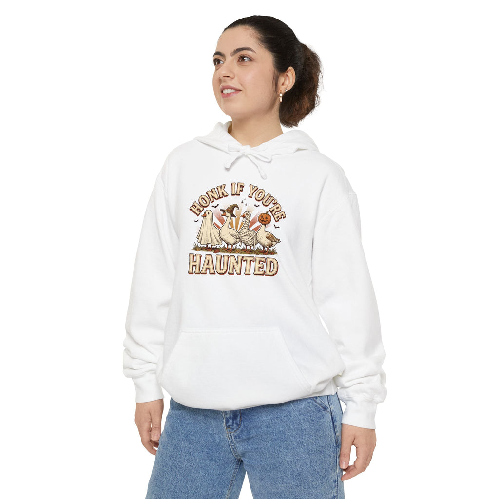 Funny Halloween Hoodie | Honk If You're Haunted Goose Art | Comfort Colors Garment Dyed
