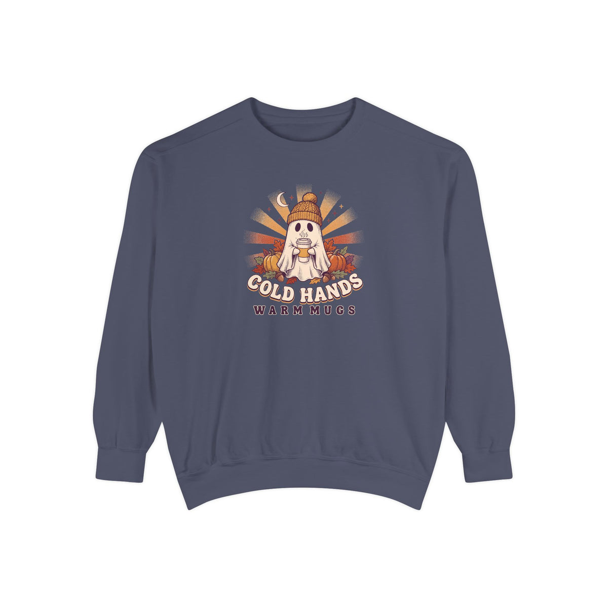 Cozy Ghost Crewneck Sweatshirt | Cold Hands Warm Mugs Fall Coffee Art | Comfort Colors Garment Dyed