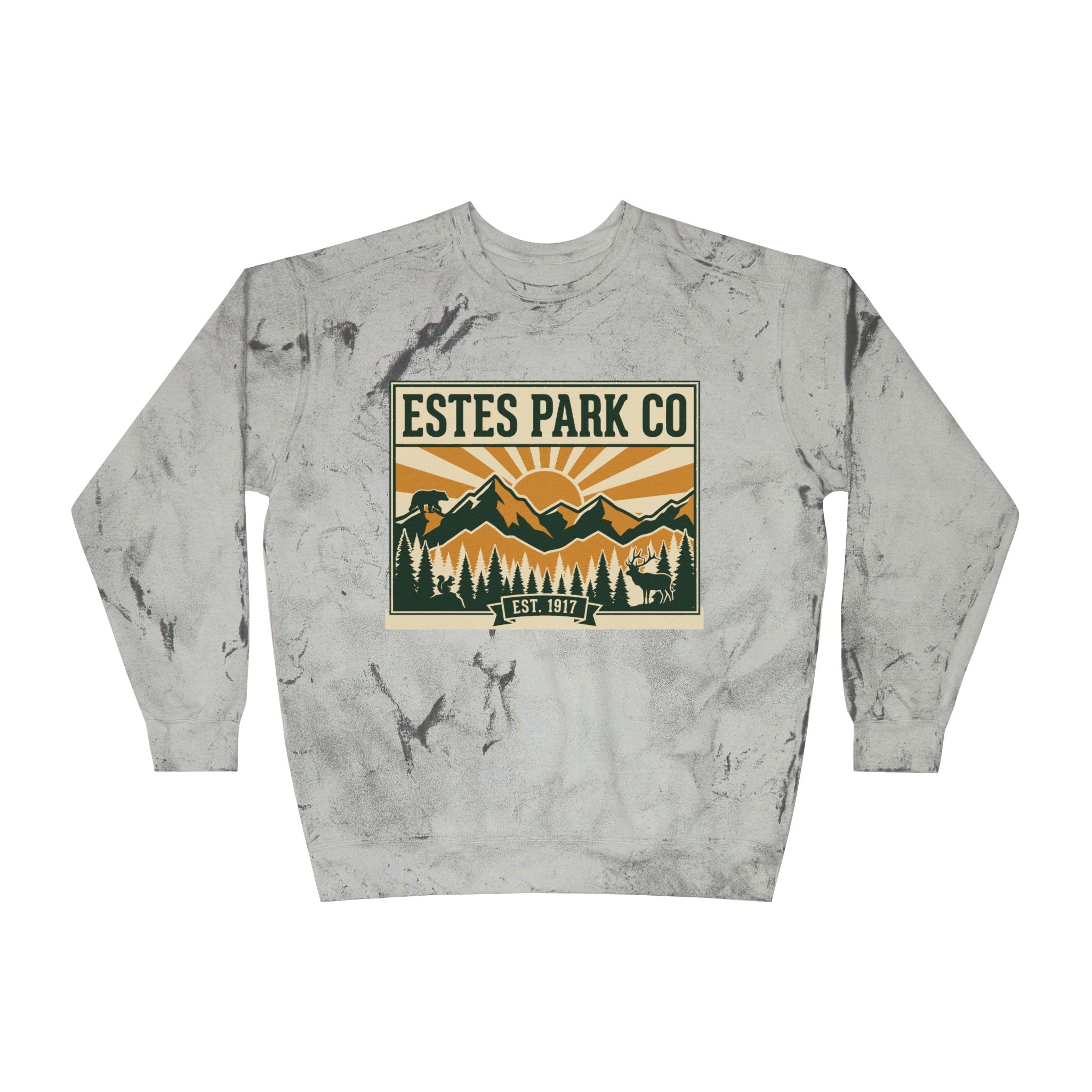 Estes Park CO Hidden Wildlife Crewneck Sweatshirt | Forest Green EST. 1917