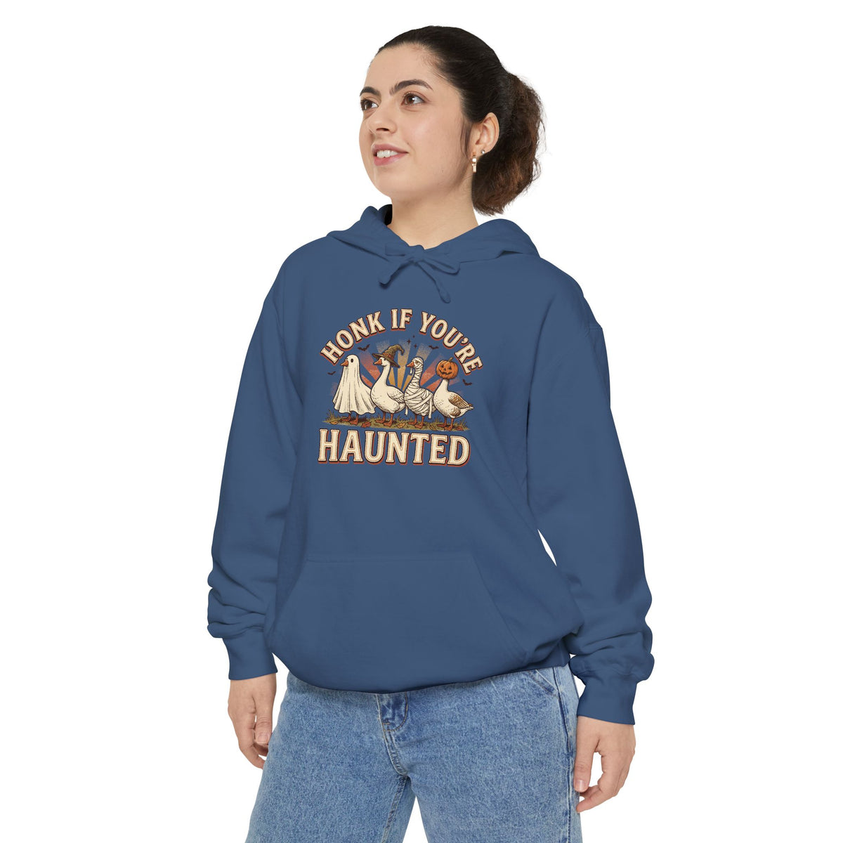 Funny Halloween Hoodie | Honk If You're Haunted Goose Art | Comfort Colors Garment Dyed