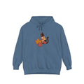 Black Cat Hoodie | Patchwork Cat and Fall Leaves | Comfort Colors Garment Dyed