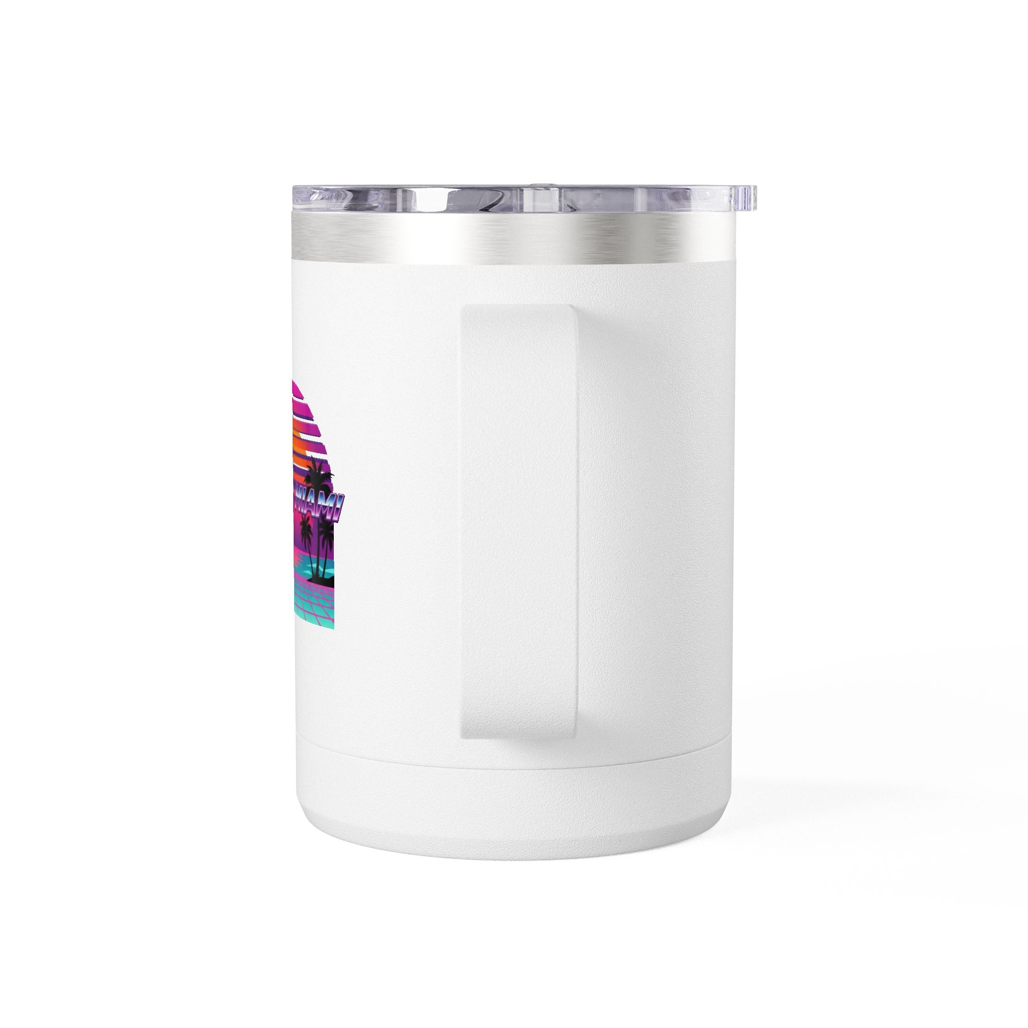 Retro Miami Sunset 15oz Coffee Tumbler — 80s Synthwave Insulated Mug