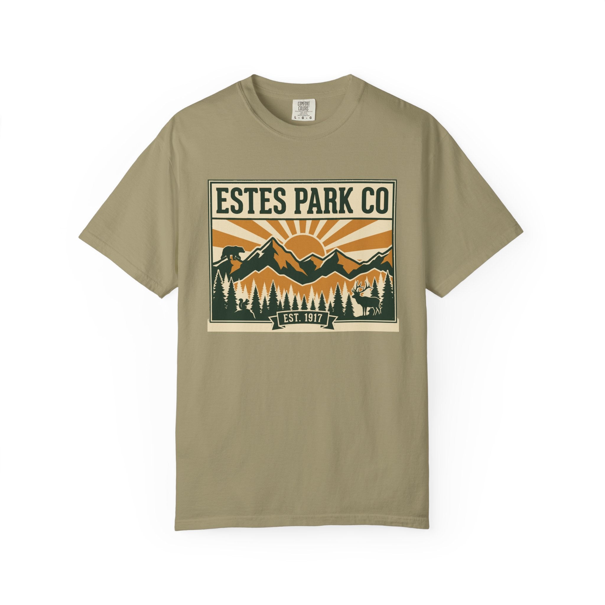 Estes Park CO Hidden Wildlife Tee | Forest Green EST. 1917 | Comfort Colors