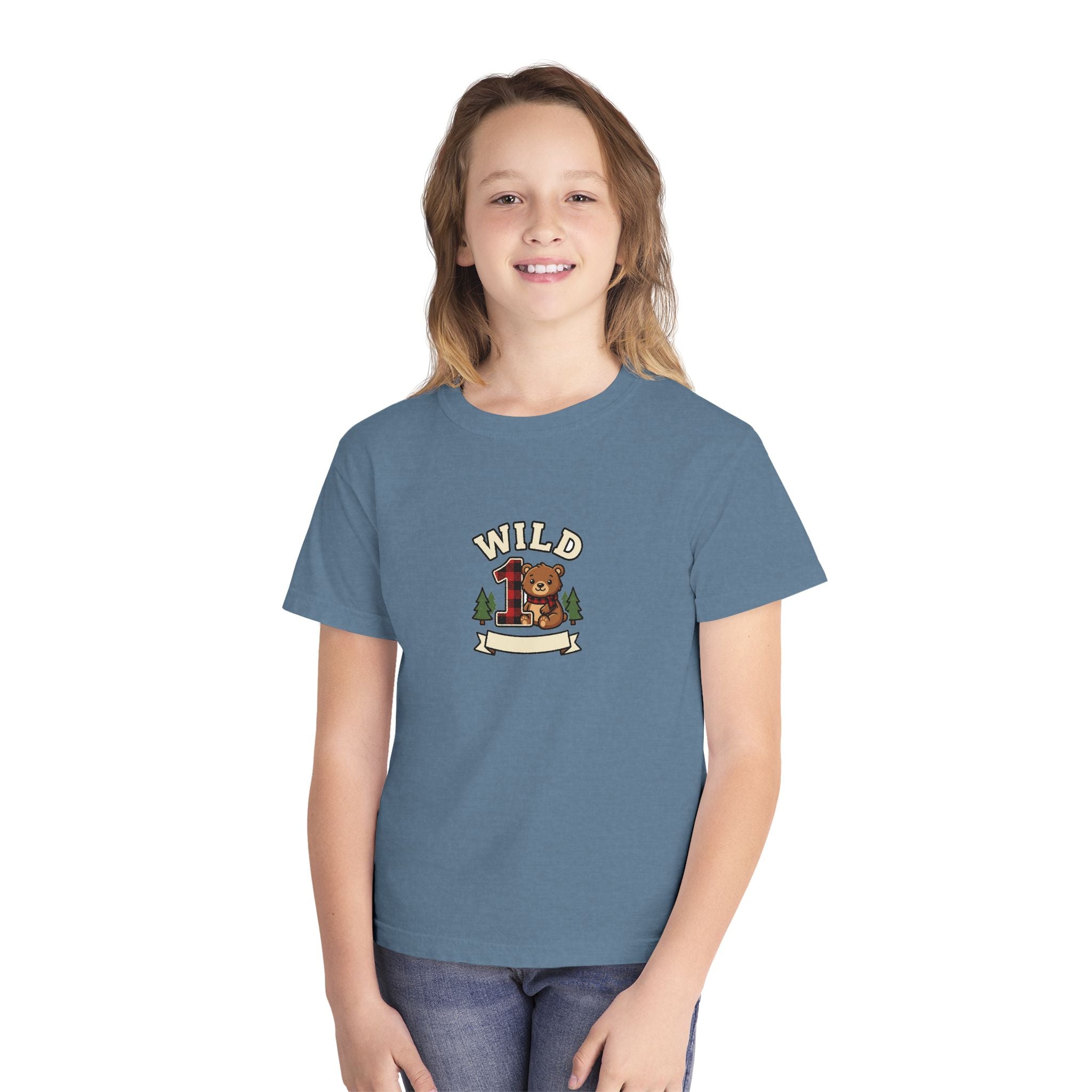 Wild One Birthday Youth Shirt Plaid Bear Comfort Colors