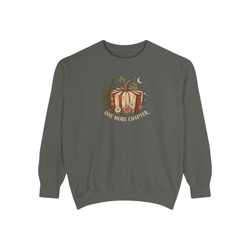 Book Lover Crewneck Sweatshirt | One More Chapter Autumn Reading Art | Comfort Colors Garment Dyed