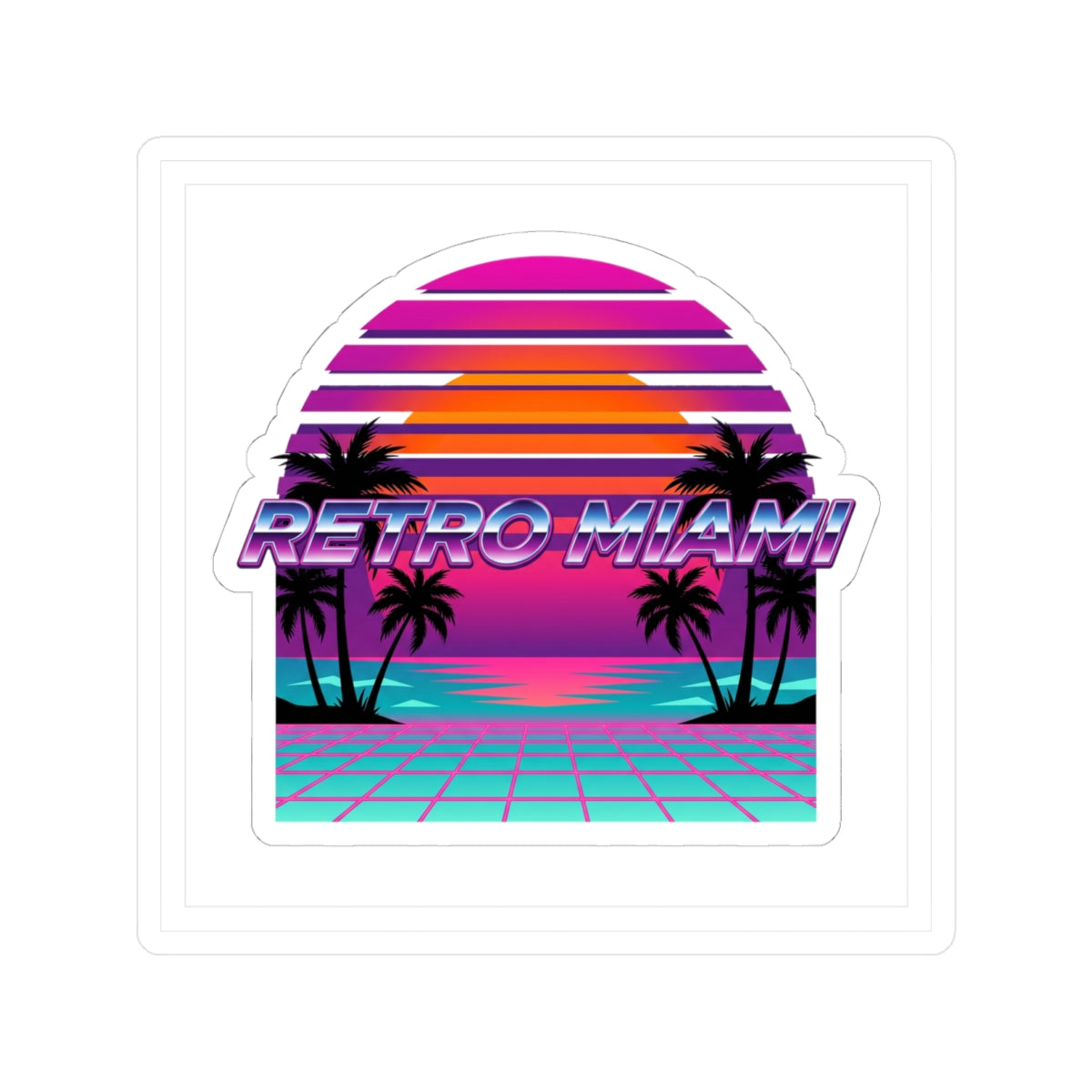 Retro Miami Sunset Sticker — 80s Synthwave Kiss-Cut Vinyl