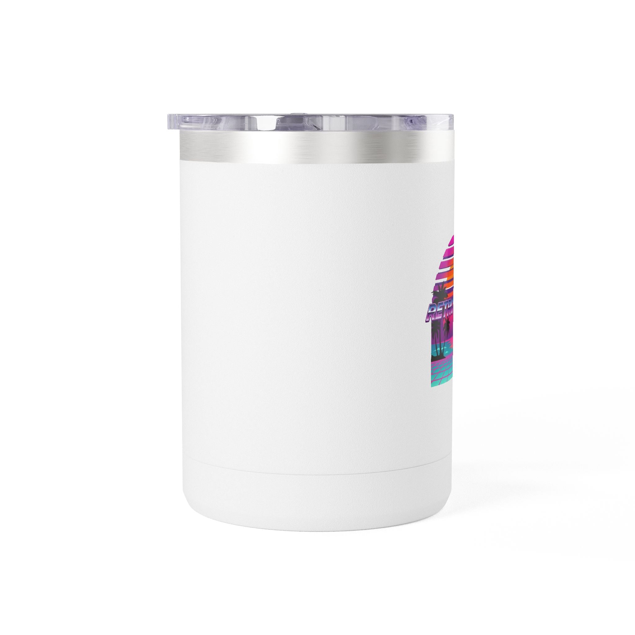 Retro Miami Sunset 15oz Coffee Tumbler — 80s Synthwave Insulated Mug
