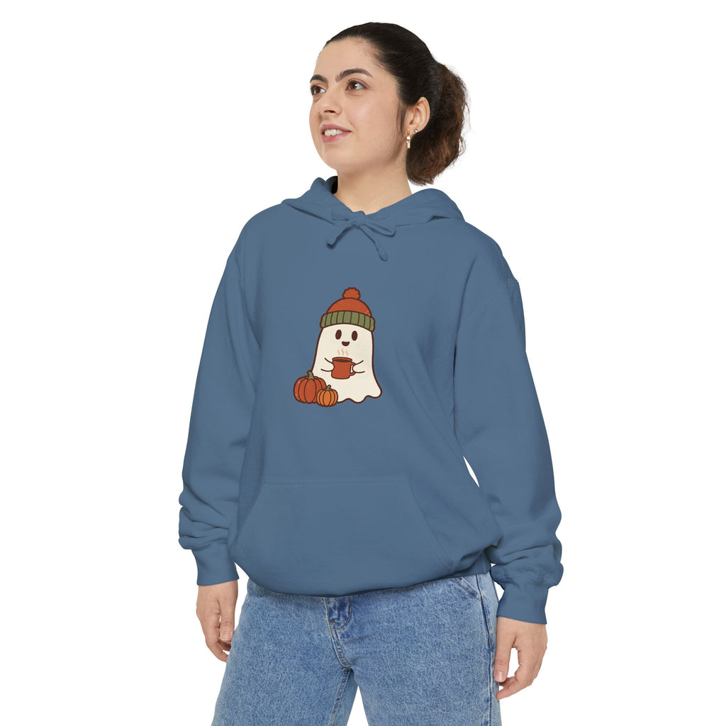 Retro Ghost Hoodie | Ghost in a Knitted Beanie Cocoa Art | Comfort Colors Garment Dyed